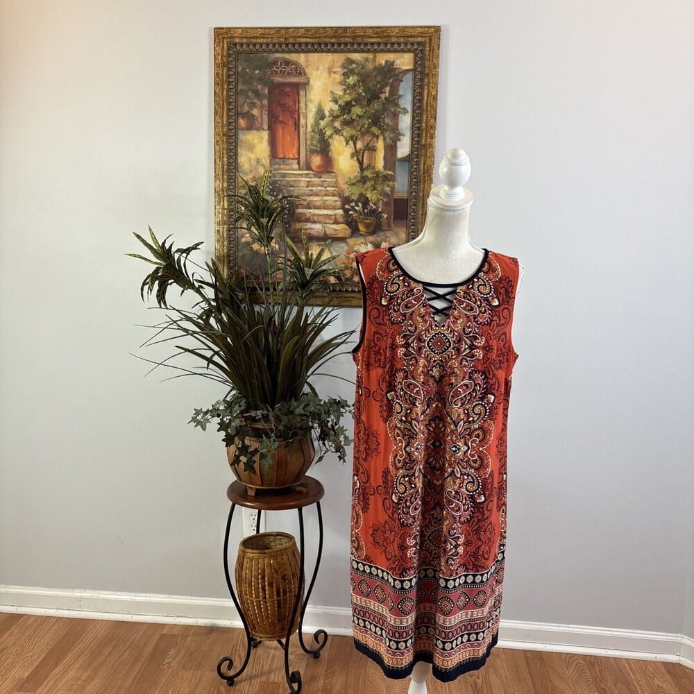 Dressbarn Dress Women A-Line Sundress Cottagecore Bohemian XL Deep V-Neck Sheath